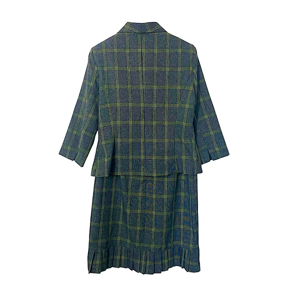 Sweet Blazer and Skirt Modest Career Suit Vintage Inspired Gray & Green Plaid - Picture 2 of 5